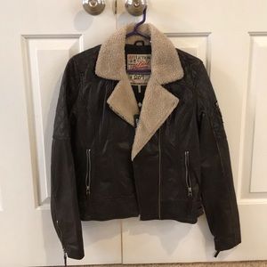 Affliction brown leather jacket M NWT